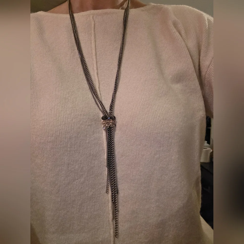 Long Silver Link Chain Necklace – Y2K Retro Beaded Statement Piece